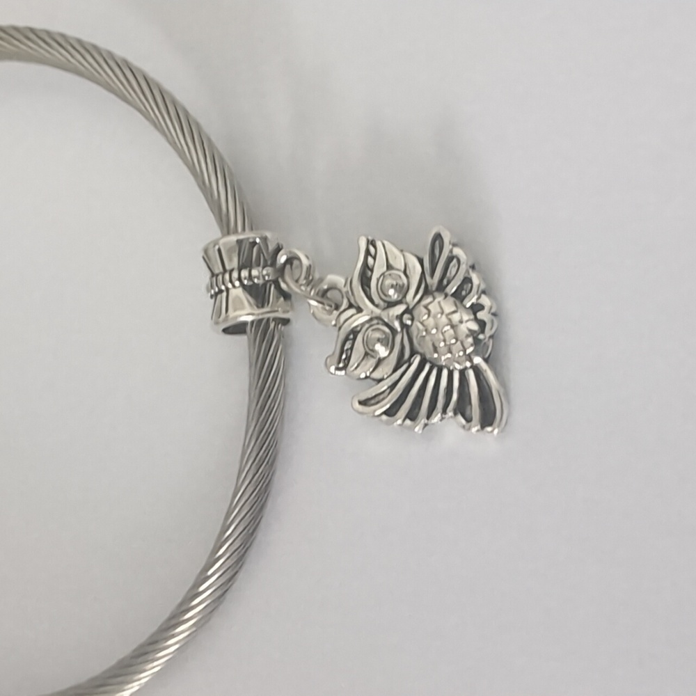 Silver Owl Dangle Charm for‎ Pandora Style Bracelet